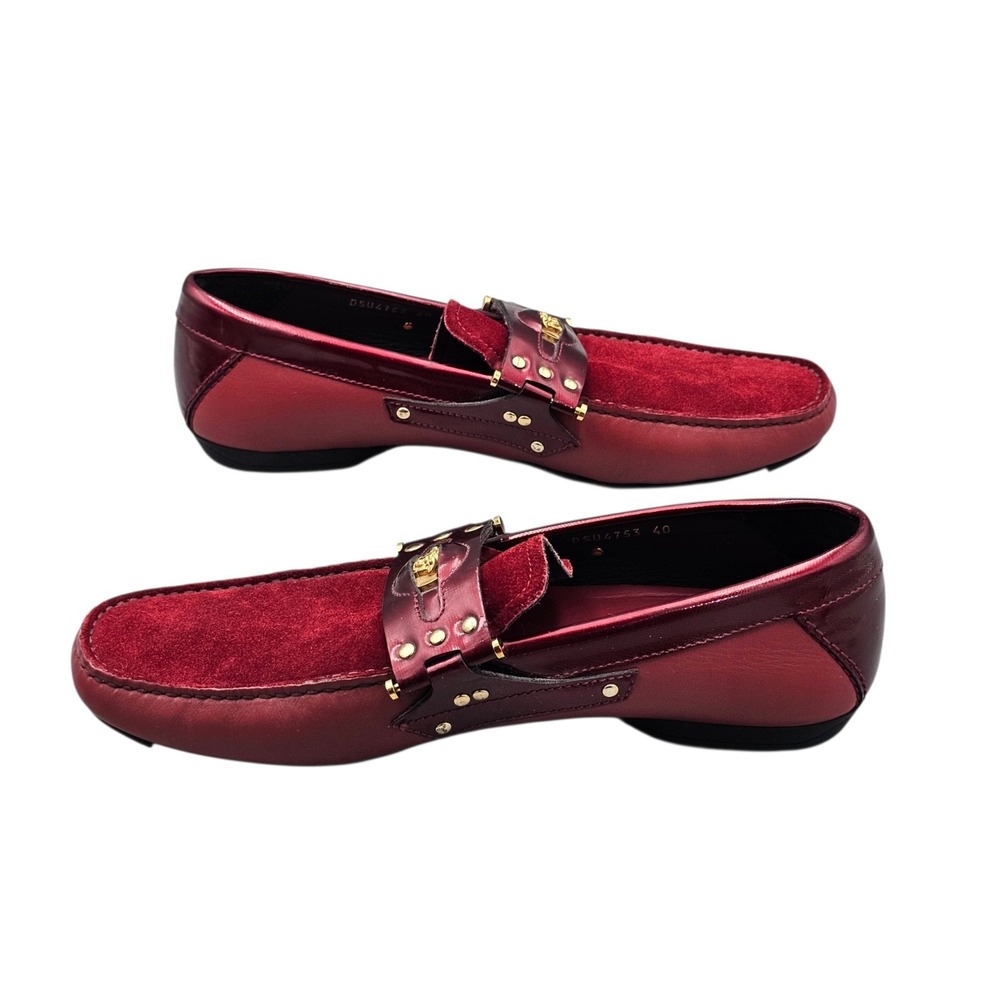 Versace Mens Size 40/ 7 US EUC Medusa Medallion Burgundy Suede & Leather Loafers - Picture 7 of 8